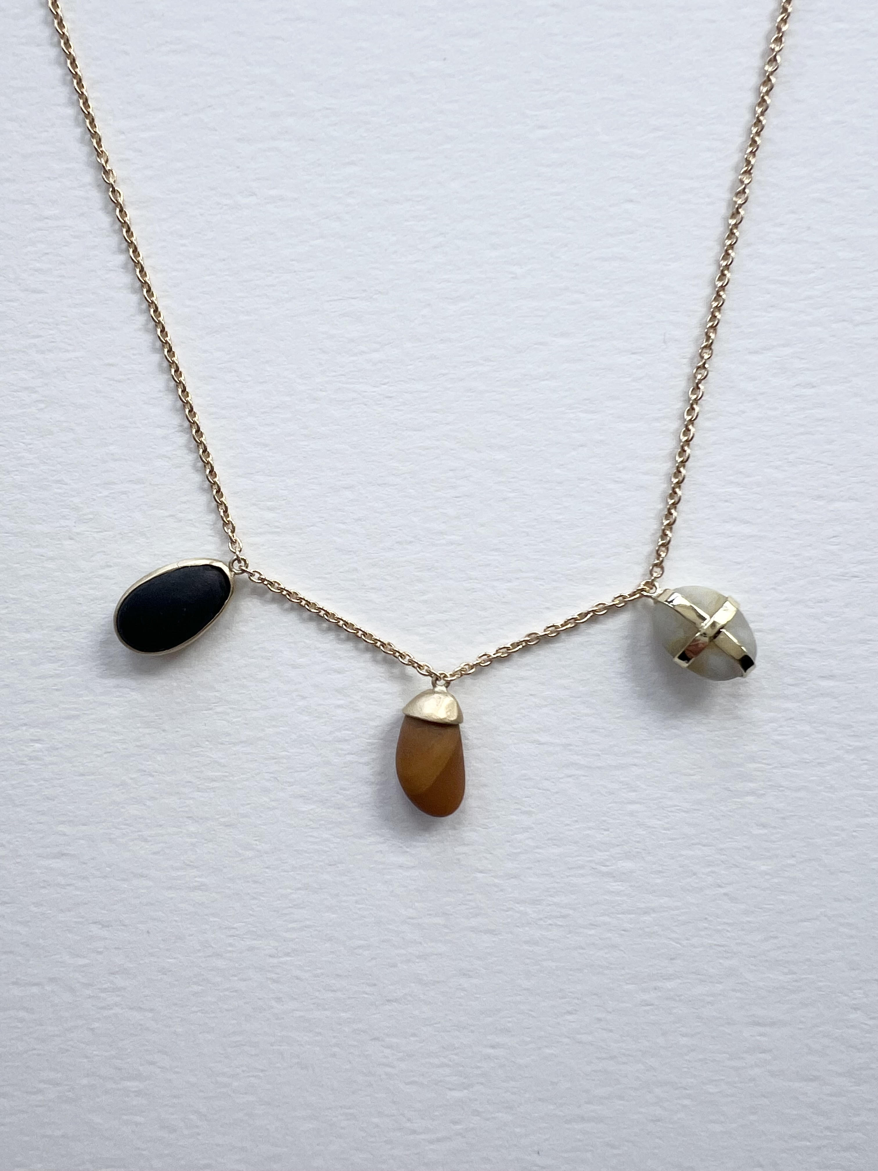 Mini Stone Necklace on 18k Gold Chain - Three Stones