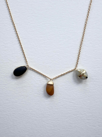 Mini Stone Necklace on 18k Gold Chain - Three Stones