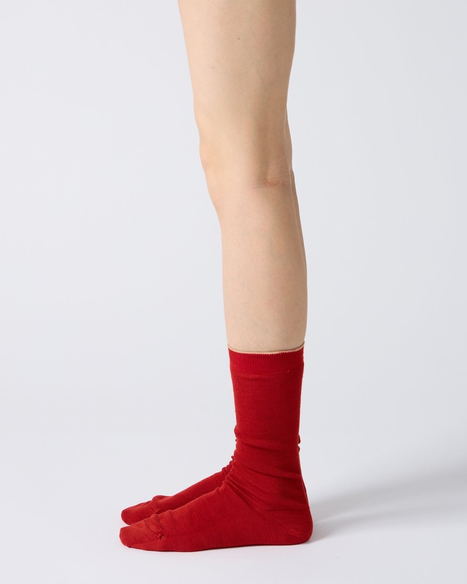Wool Fine Ribbed Socks in Red - Soochie - Babaco