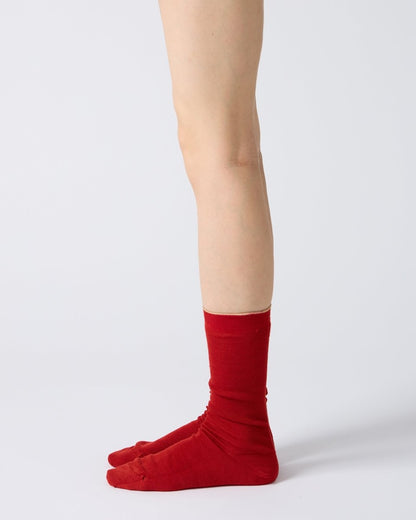 Wool Fine Ribbed Socks in Red - Soochie - Babaco